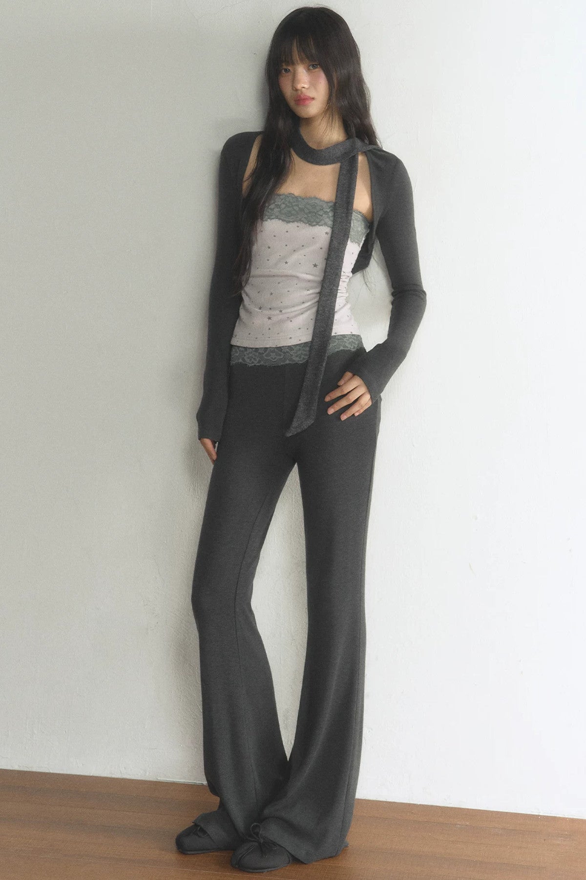High-Waisted Lace Waistband Flared Pants