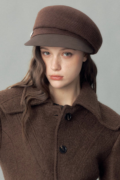Asymmetrical Wide-Brimmed Leather Patchwork Newsboy Hat
