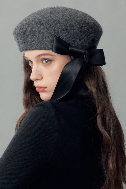 Handmade Lace-Up Slanted Wool Blend Beret