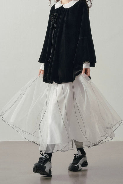 Multi-Layered Visible Stitching Mesh Skirt