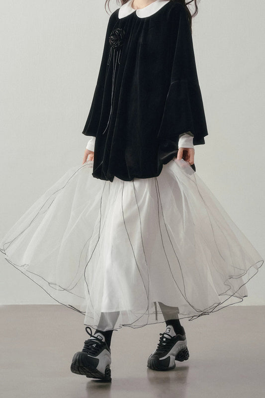 Multi-Layered Visible Stitching Mesh Skirt