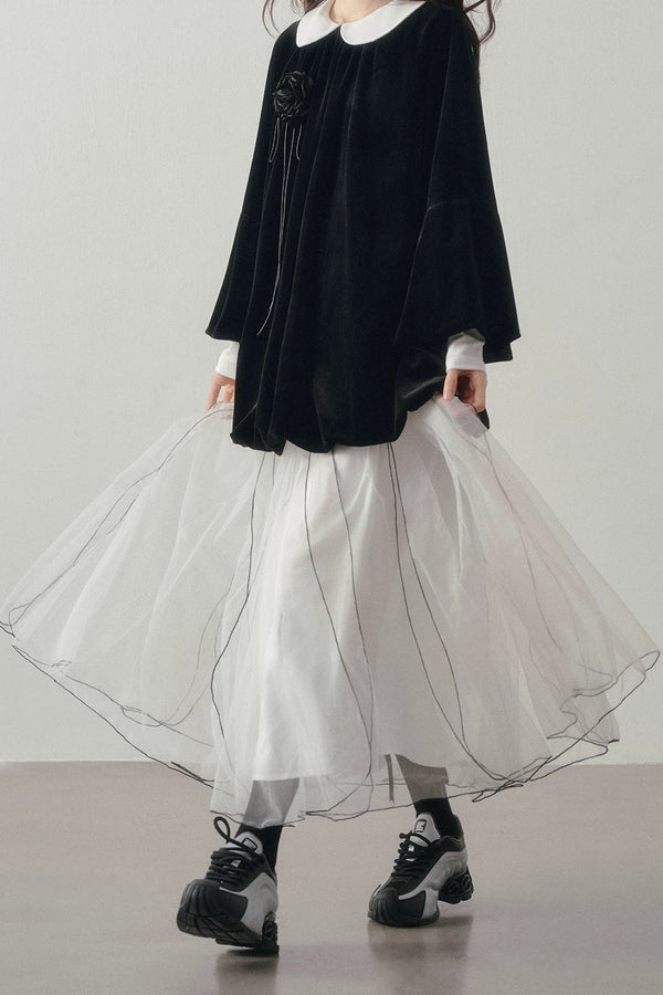 Multi-Layered Visible Stitching Mesh Skirt