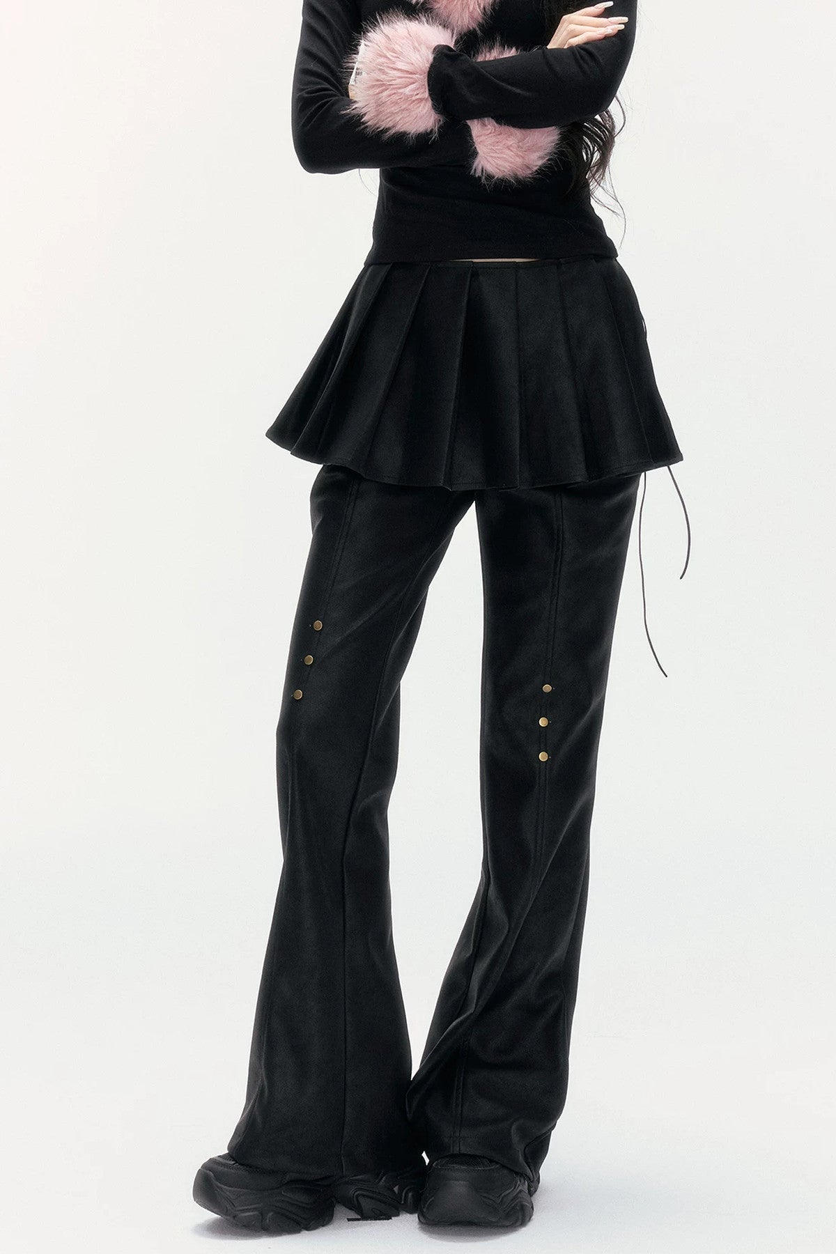 Flared Pants With Detachable Skirt