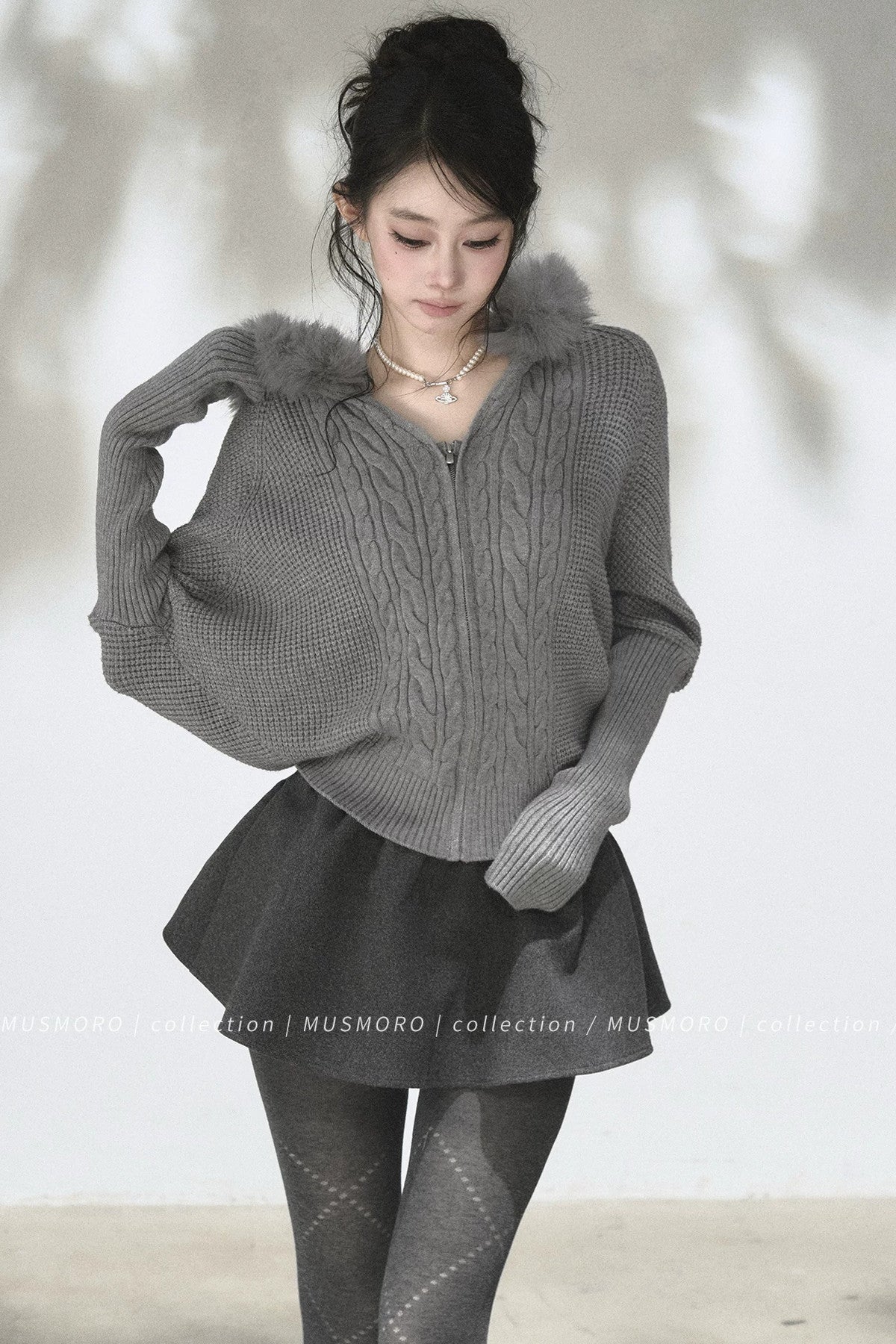 3D Twist Knit Hooded Cardigan