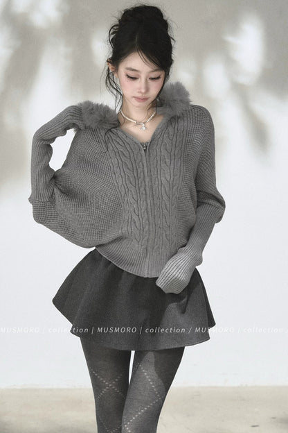 3D Twist Knit Hooded Cardigan