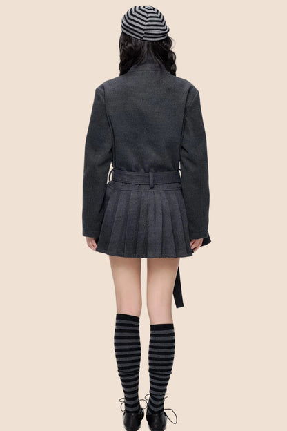 Mid-Length Accordion Pleat Woolen Coat