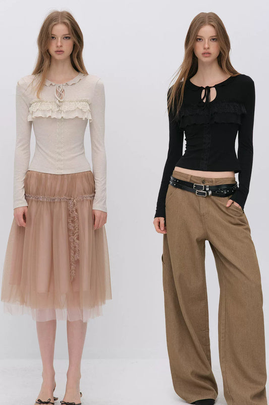 Lace-Up Hollow Lace T-Shirt