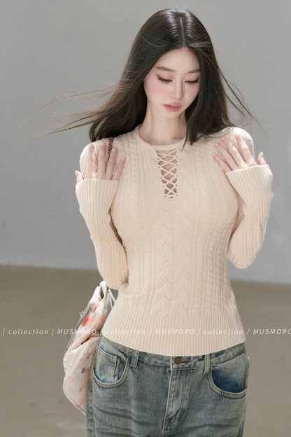High-Stretch Lace-Up Knit Top
