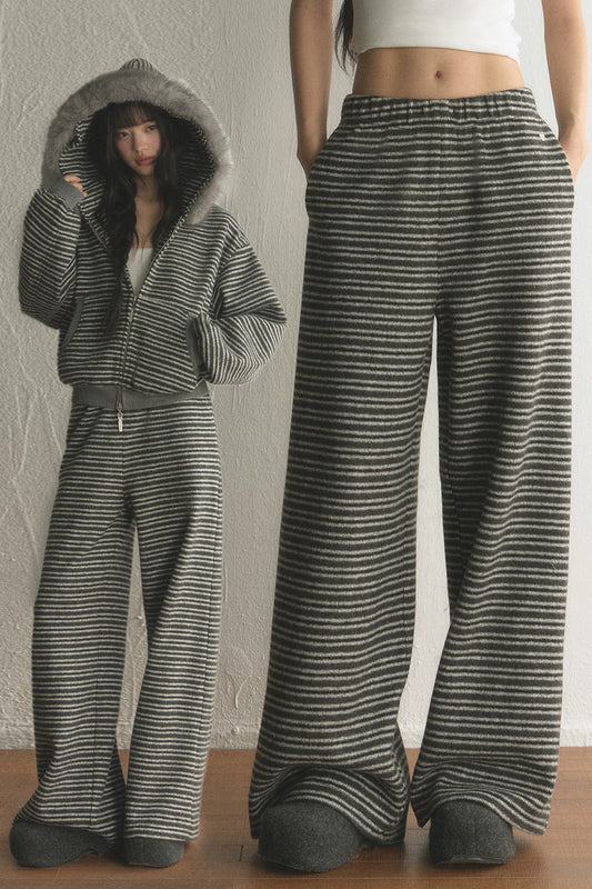 Drapey Loose Elastic Waist Striped Wide-Leg Pants