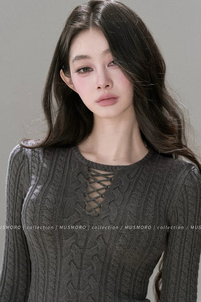 High-Stretch Lace-Up Knit Top