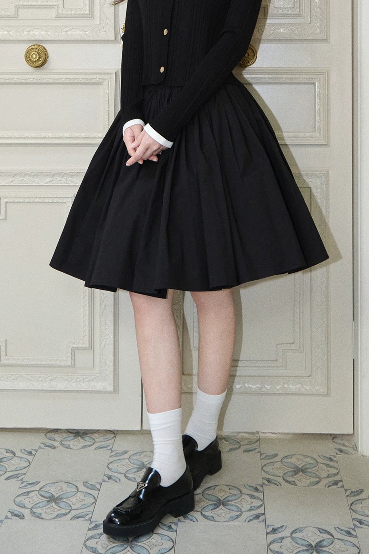 Pleated A-Line Midi Skirt