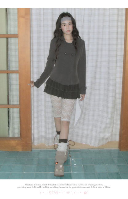 Double-Breasted Short Jacket Set-Up