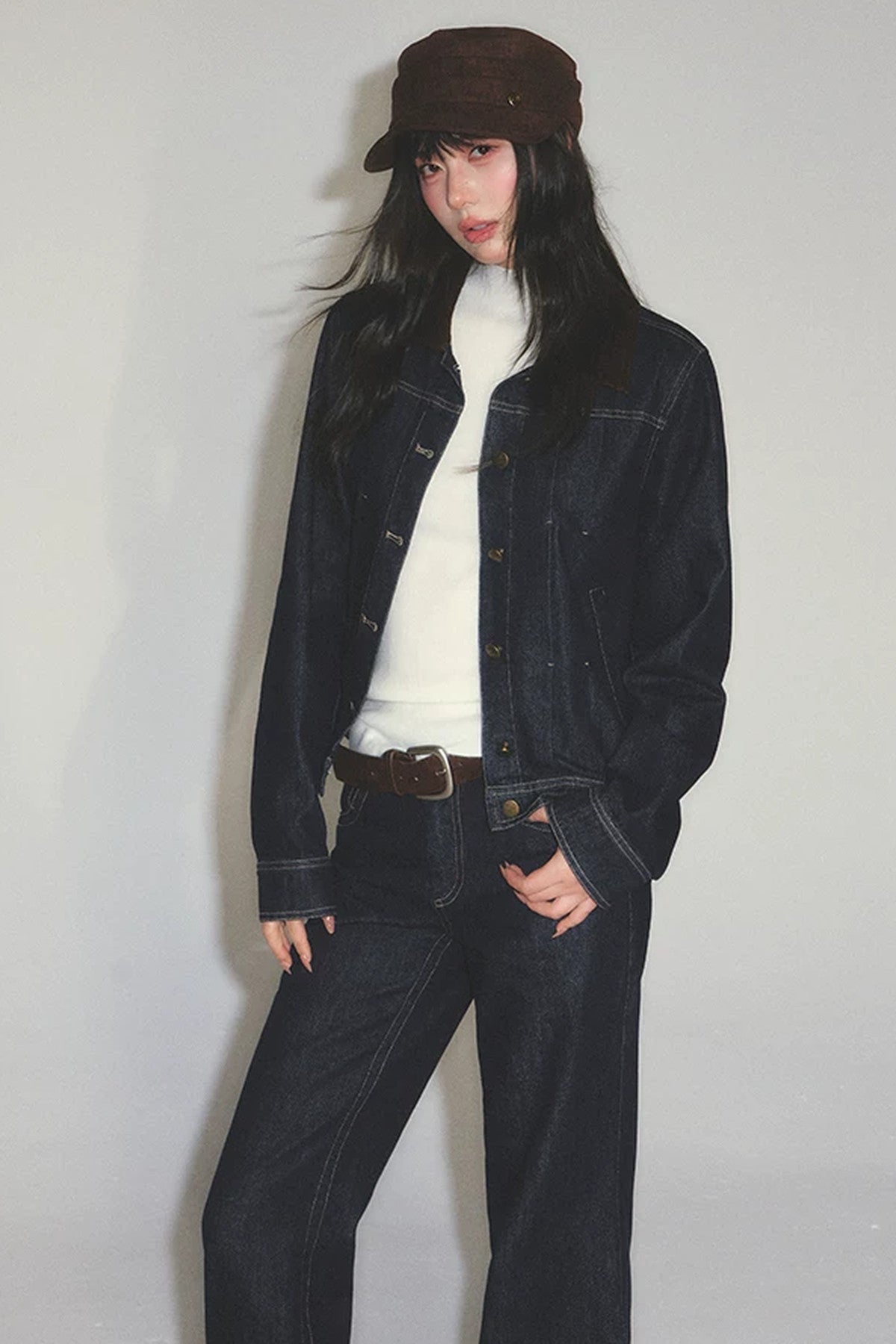 Retro Lapel Cotton-Padded Denim Jacket