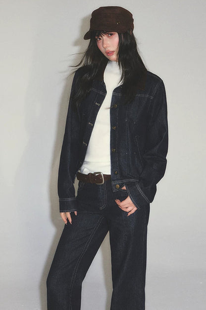 Retro Lapel Cotton-Padded Denim Jacket