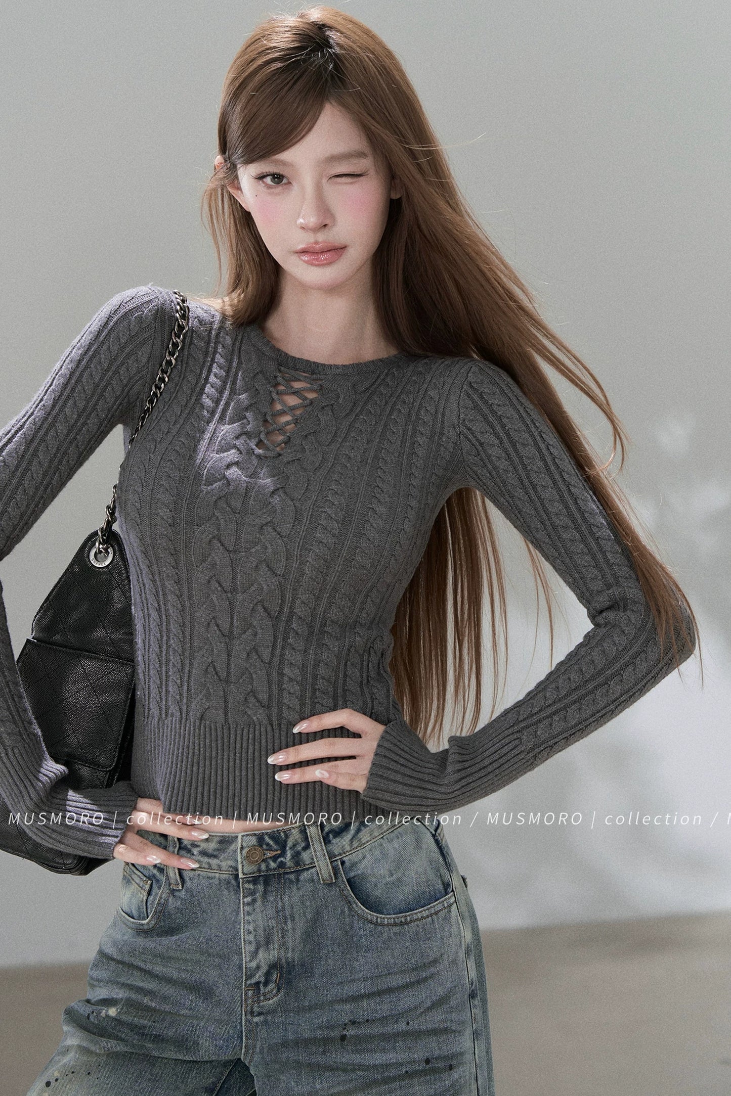 High-Stretch Lace-Up Knit Top