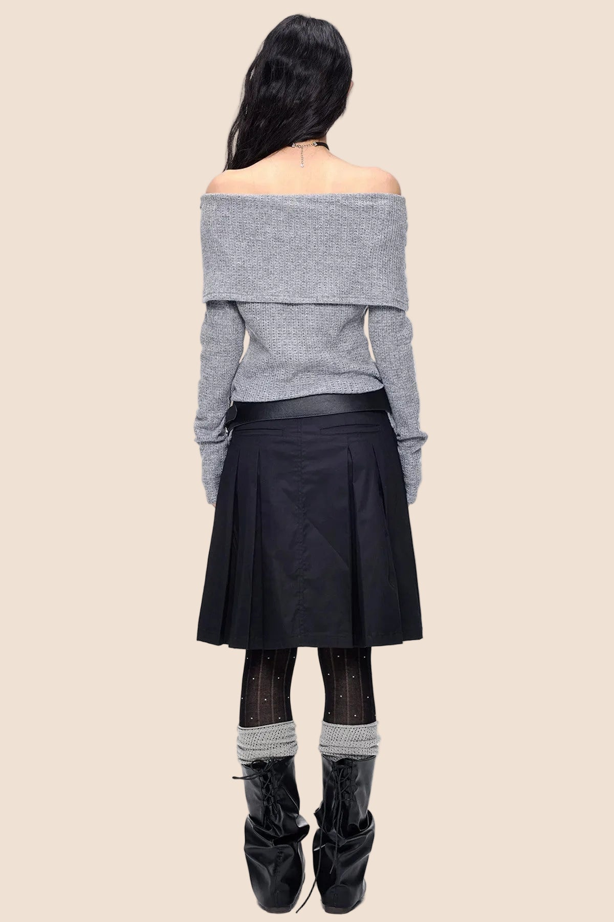 Button Off-Shoulder Knit Top