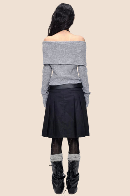 Button Off-Shoulder Knit Top