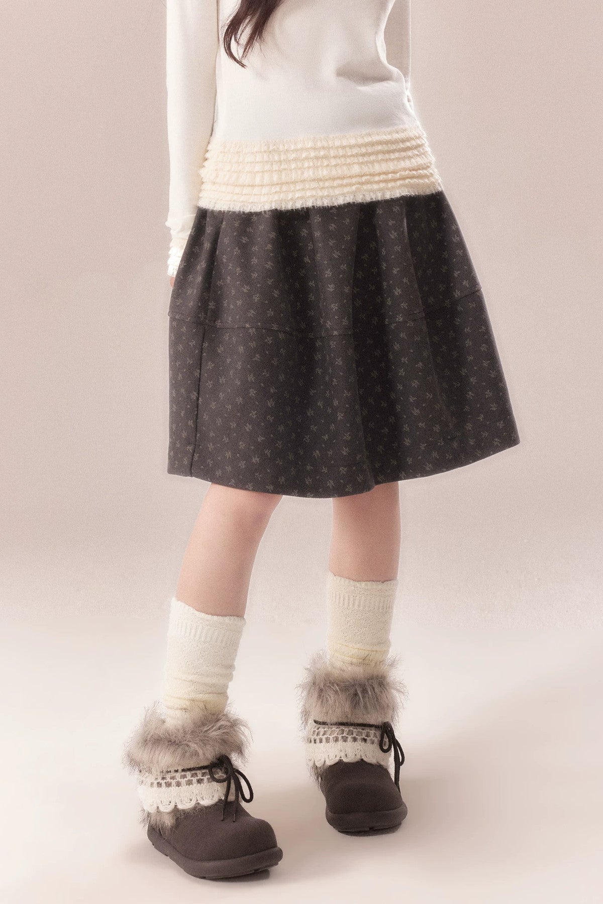 All-Over Floral Print Elastic Waist A-Line Skirt