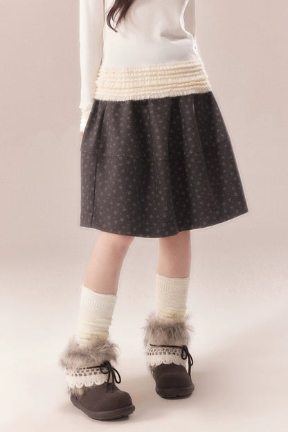 All-Over Floral Print Elastic Waist A-Line Skirt