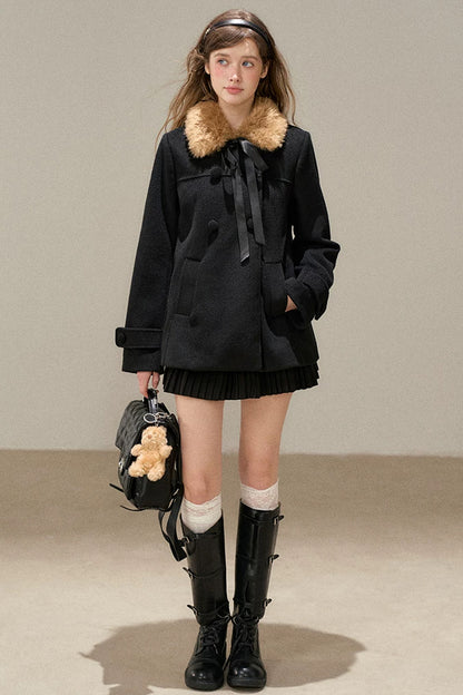 Black Double-Breasted Woolen Jacket