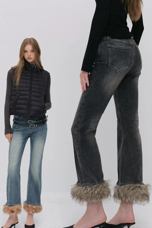 Detachable Frayed Hem Washed Flared Jeans