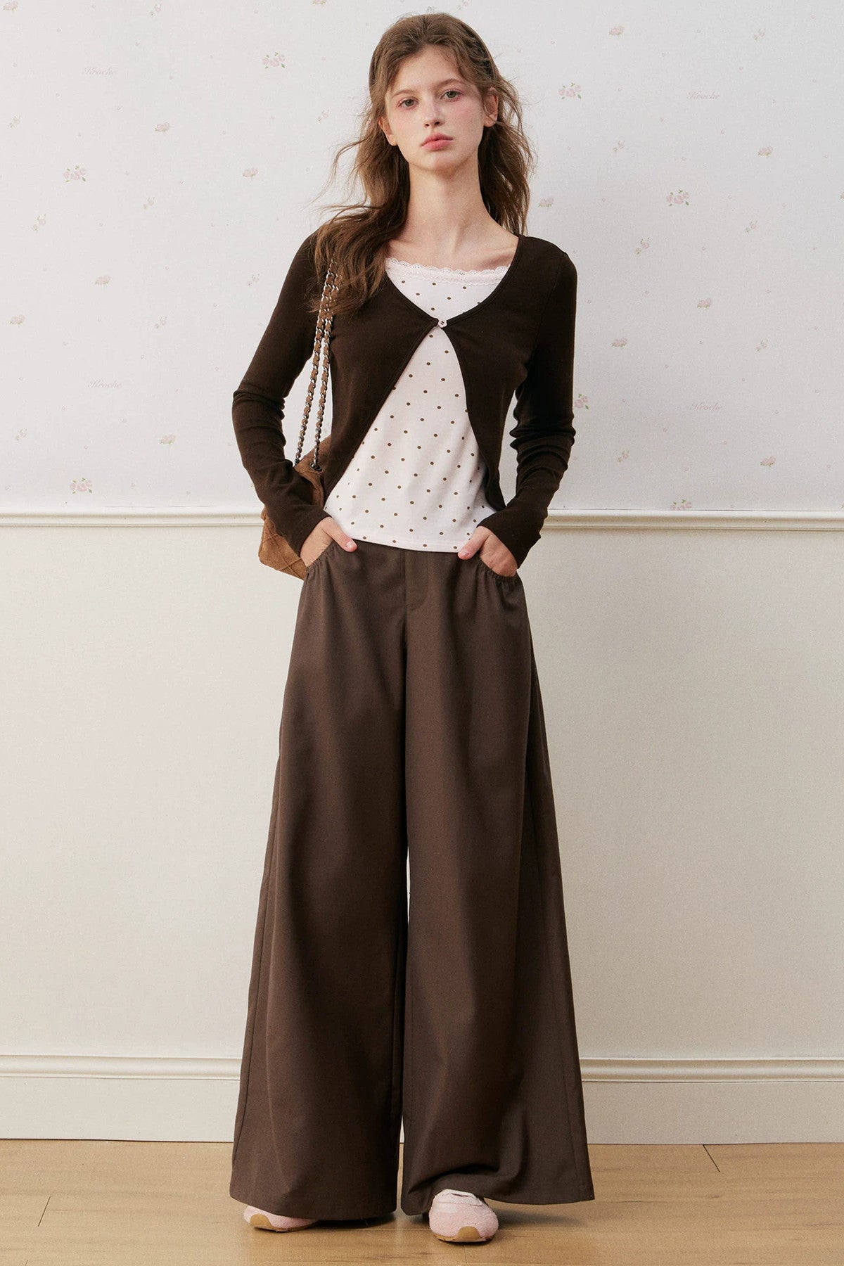 Rose Polka Dot Layered-Look Knit Top