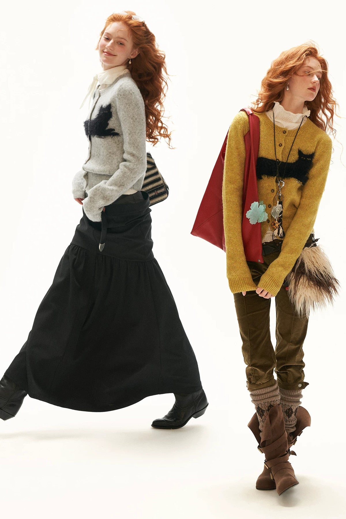 Cat Jacquard Button Knit Cardigan