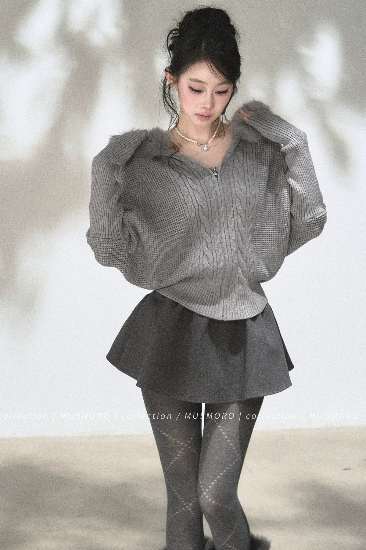 3D Twist Knit Hooded Cardigan