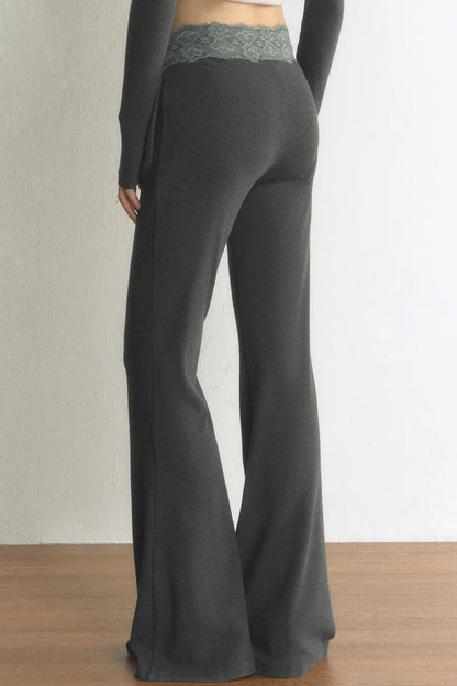 High-Waisted Lace Waistband Flared Pants