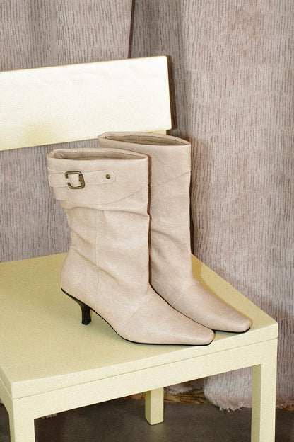 Square-Toe Leather Stiletto Boots