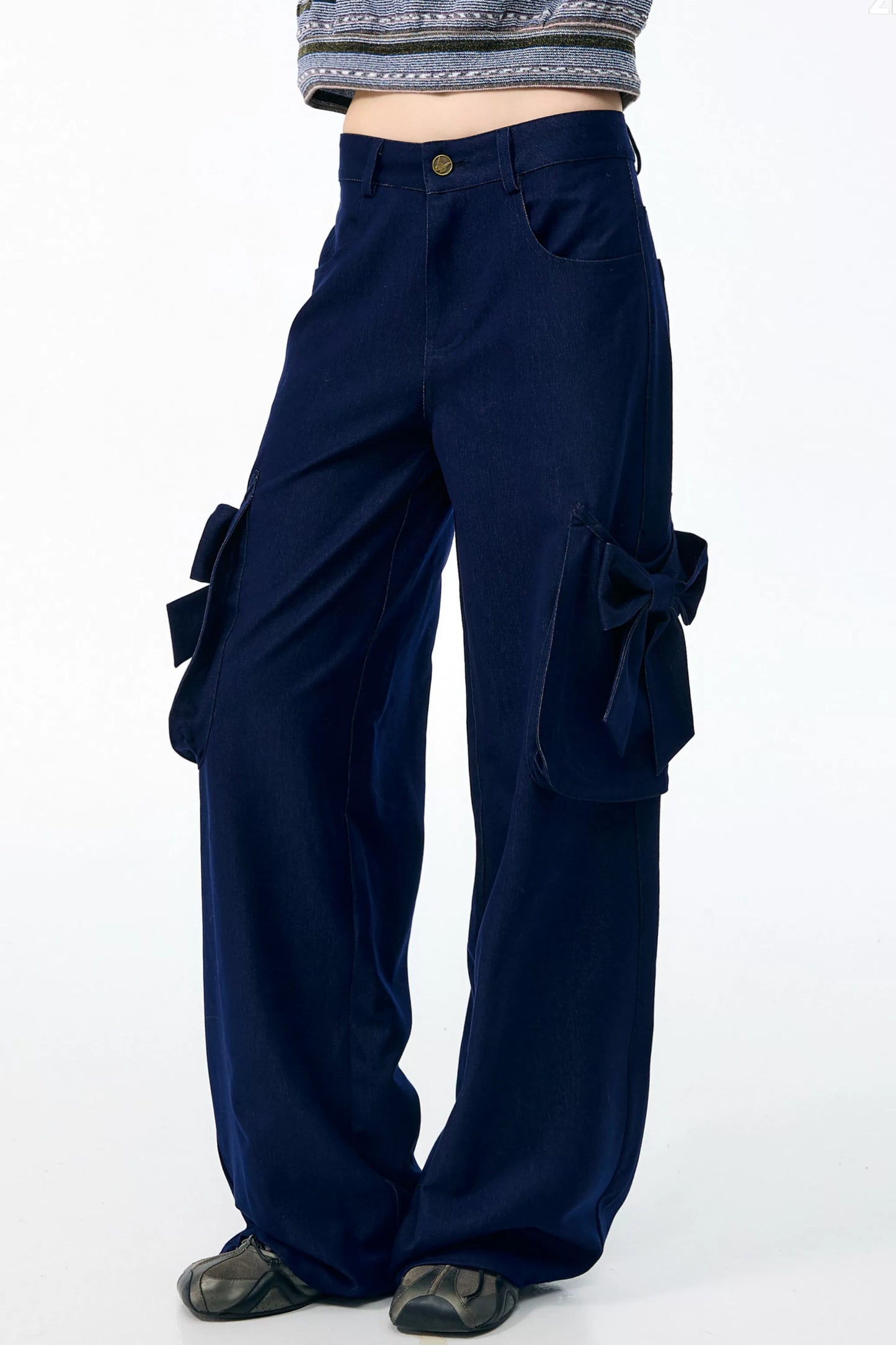 High-Waisted Bow Pocket Wide-Leg Pants