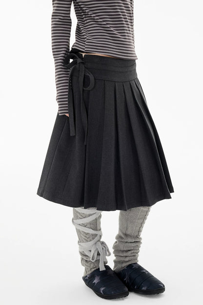 Double-Breasted Wool Coat and Pleated Skirt Set
