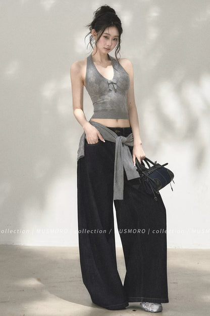 Grey Argyle Knit Cardigan With Camisole Set-Up