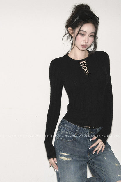 High-Stretch Lace-Up Knit Top