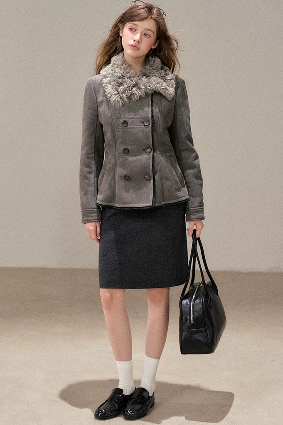 High-Waisted Straight Woolen Skirt