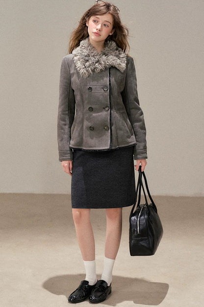 High-Waisted Straight Woolen Skirt