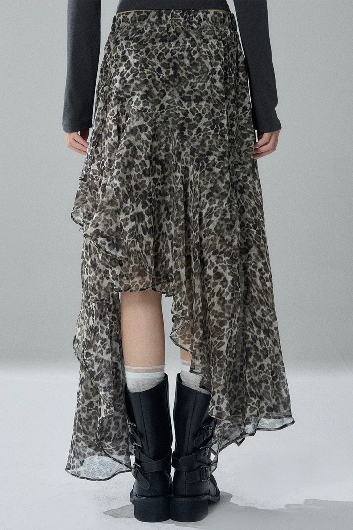 Asymmetrical Leopard Print Chiffon Skirt