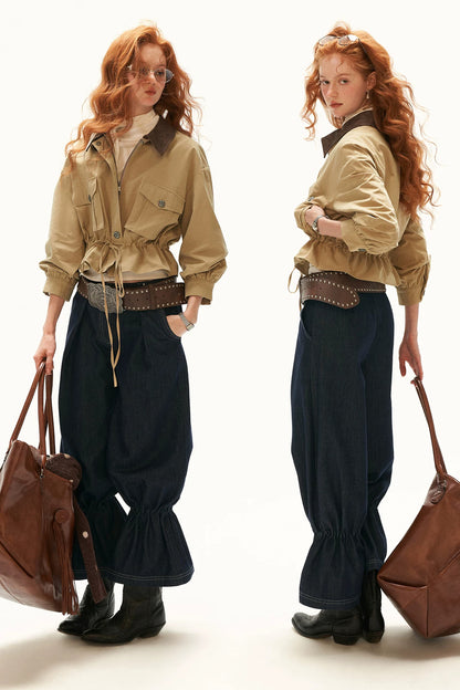 Textured Snowflake Velvet Leather Collar Jacket
