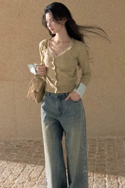 Large U-Neck Knit Cardigan