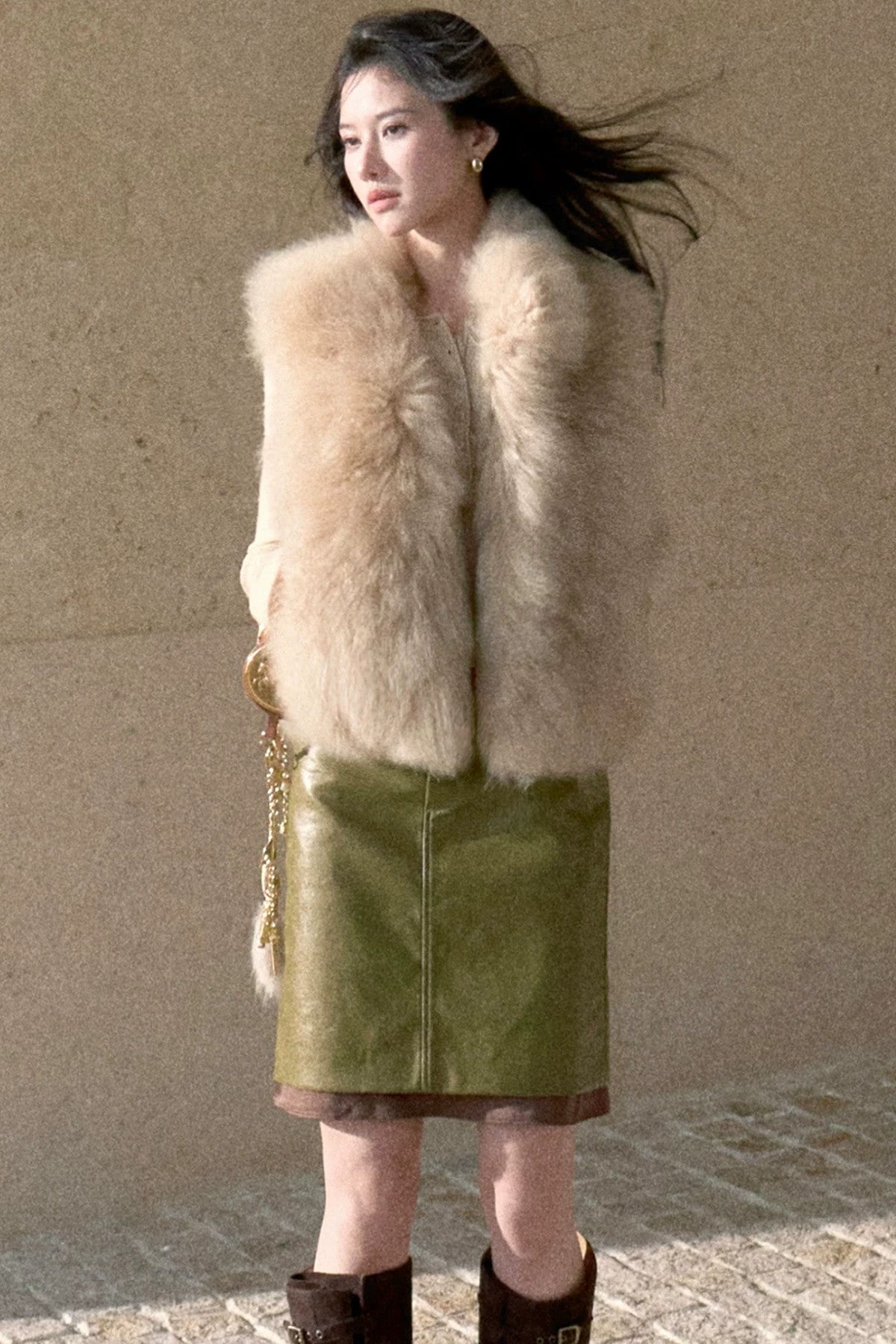 Short Fluffy V-Open Front Fur Vest