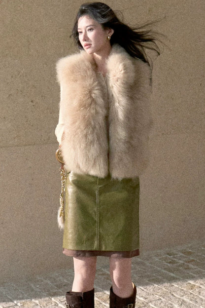 Short Fluffy V-Open Front Fur Vest