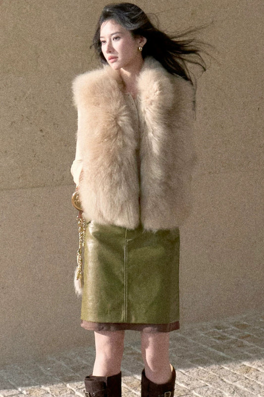 Short Fluffy V-Open Front Fur Vest