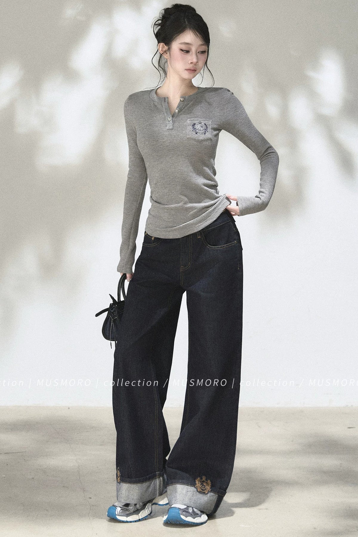 Embroidered Waffle Knit Top