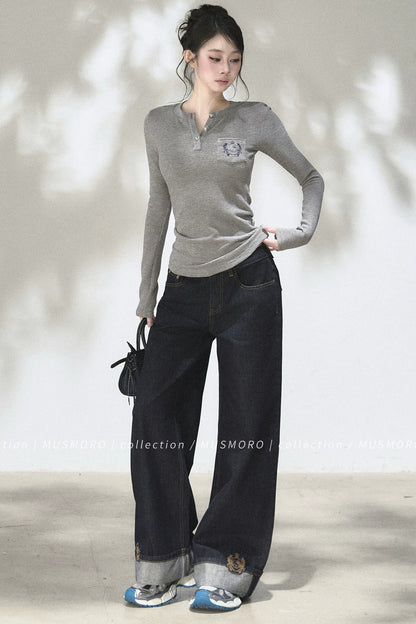 Embroidered Waffle Knit Top