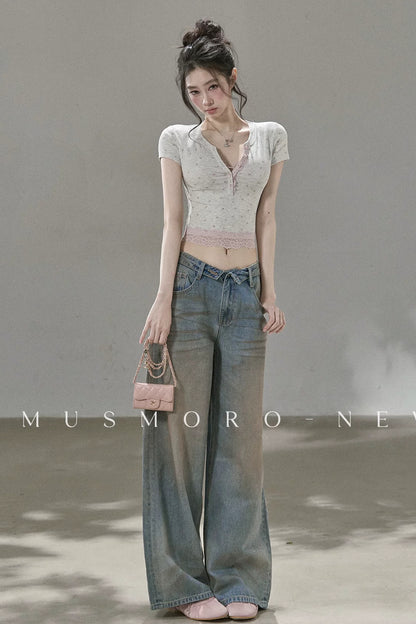 Low-Rise Complex Denim Pants