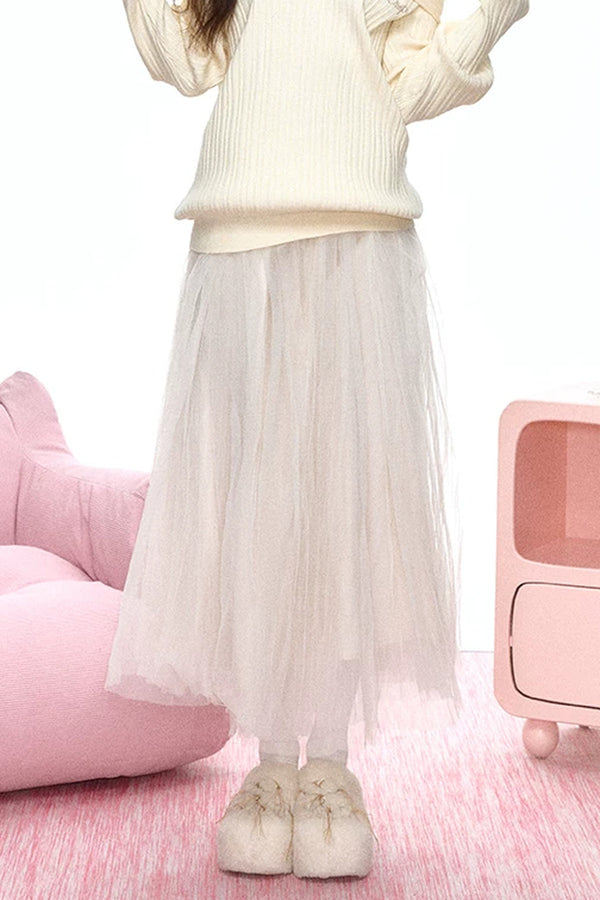 Multi-Layered Pleated Tulle Skirt