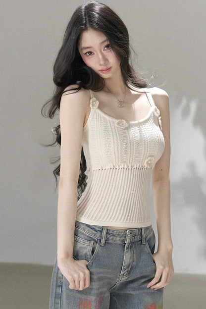 Handmade 3D Flower Hollow Knit Camisole