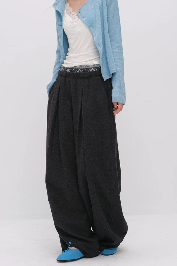 Wool Jacquard Wide-Leg Trousers