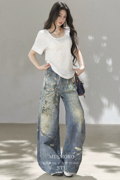 Punk Chain High-Waisted Jeans
