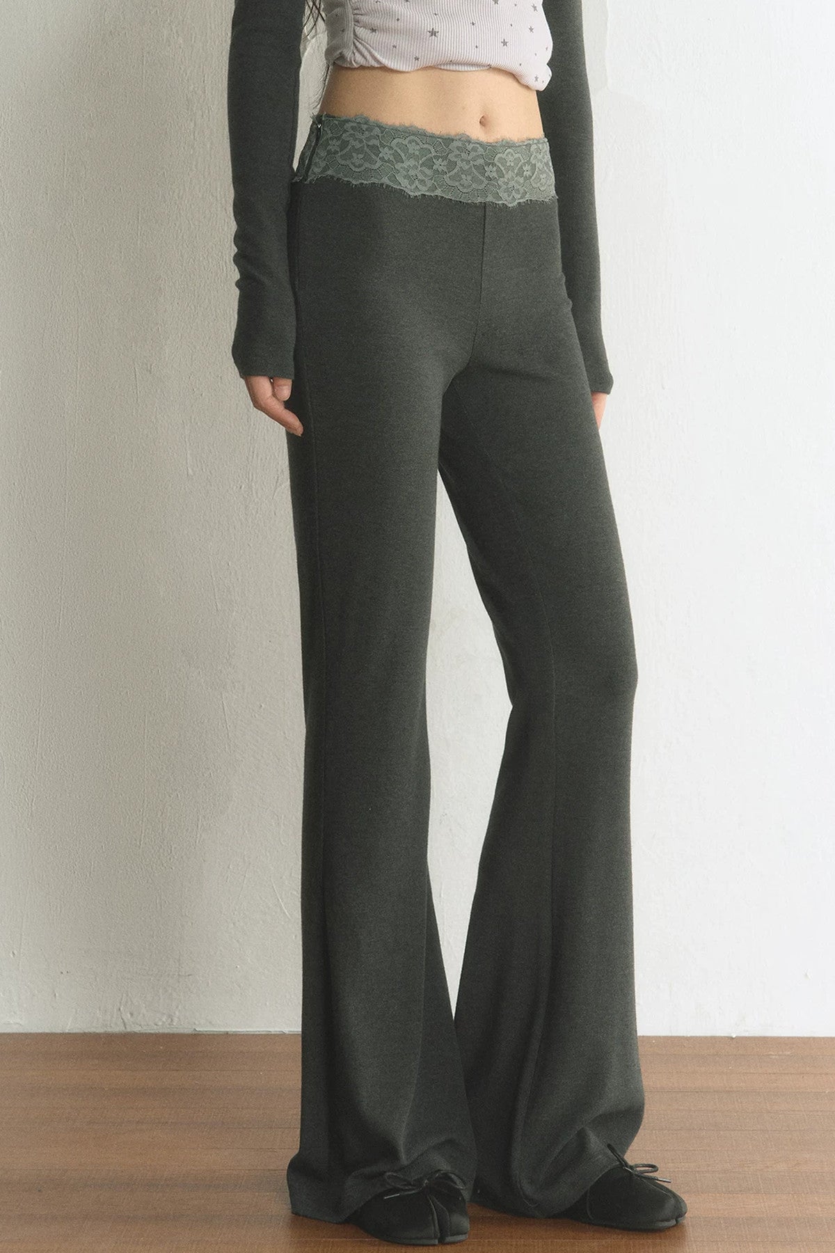 High-Waisted Lace Waistband Flared Pants